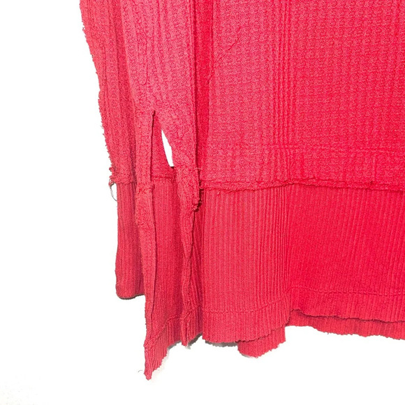 We The Free FP North Shore Top Oversized Red Waffle Knit Tunic Medium Women’s - Picture 7 of 12